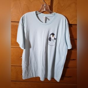 Penguin in Pocket Cute Light Blue T-shirt